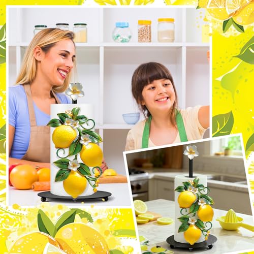 Lemon Paper Towel Holder with Round Base Lemon Bathroom Decor Rustic Housewarming Gifts Dispenser Kitchen Paper Holder Stand for Christmas Yellow Countertop Toilet Home Accessories (Lemon)