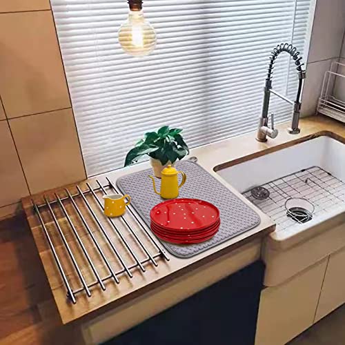 Dish Drying Mats for Kitchen Counter 2 Pack (Gray)