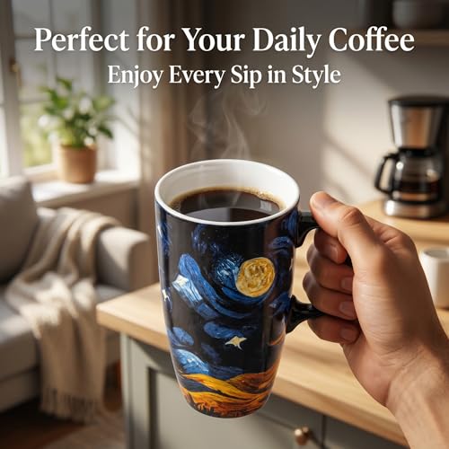 Starry Night Ceramic Travel Mug with Lid (Starry Sky)