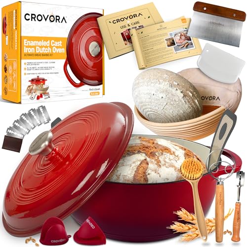 6 QT Enameled Cast Iron Dutch Oven for Bread Baking with Lid (6 Quart / Red)