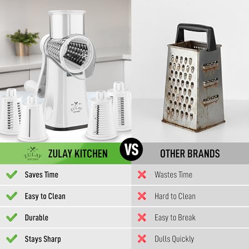 Rotary Cheese Grater Manual Hand Crank 5 Blade Shredder (5 Blades / White)