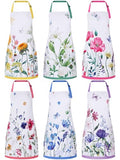 6 Pack Wildflower Aprons for Women with Pockets (Multicolored / Summer Floral)