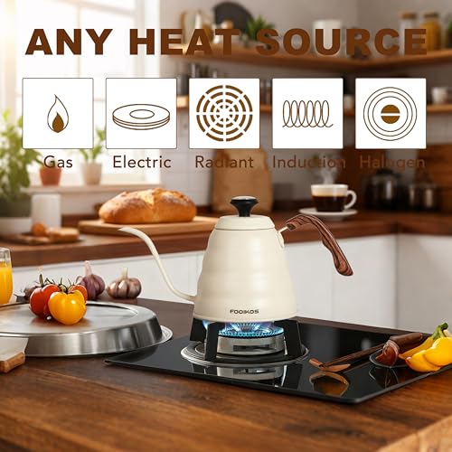 Gooseneck Kettle with Thermometer for Pour Over Coffee & Tea (White)