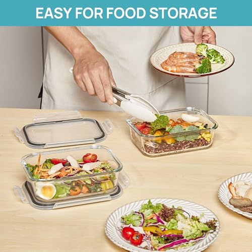 2 Pack 35oz Glass Meal Prep Containers with Lids (Grey / 2pk35oz)
