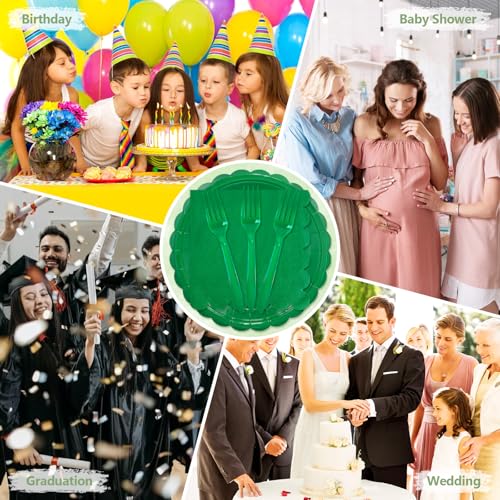 75Pcs Fun Green Paper Plates and Napkins Disposable for Party 25 (Green 75 Plates Set / 7-inch Set)