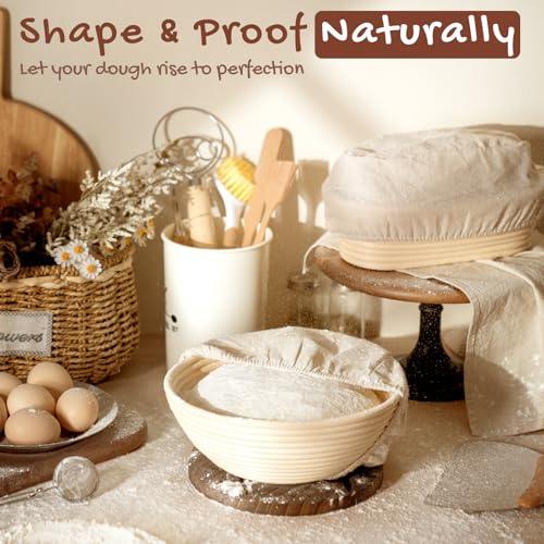 Sourdough Starter Kit with Round & Oval Banneton Bread Proofing Basket