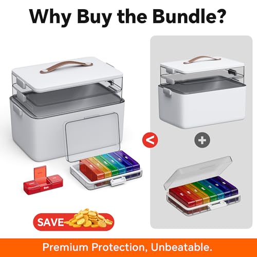 3 Tier Medicine Organizer with Leather Portable Pill Case (Regular 3-Tier Set)