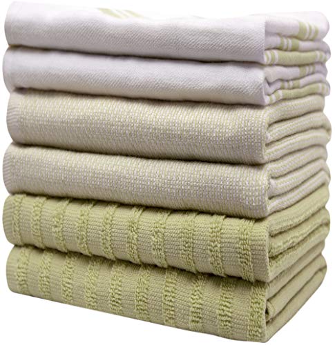 Premium Kitchen Towels 6 Pack 100% Cotton 20"x28" Dish Towels (Sage Green Wide Stripe / Kitchen Towels - Mixed Styles (6 Pack))