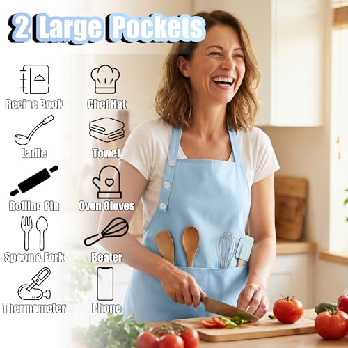 Kitchen Apron for Women & Men Waterdrop Resistant (1 Pack - Light Blue)