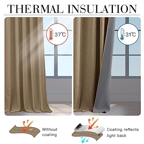 Burlap 100% Blackout Curtains 63 Inch Long for Bedroom Bedroom (Burlap / 52"W x 63"L (Pack of 2))