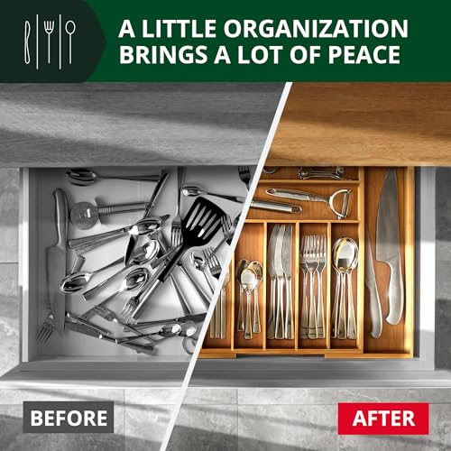 Luxury Bamboo Kitchen Drawer Organizer (Natural / 9 Slot)
