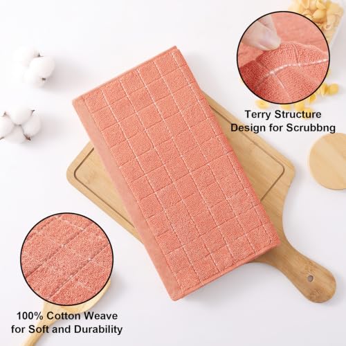 100% Cotton Terry Kitchen Dish Cloths (Coral / 12 X 12 - 12 Pack)