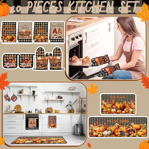 10 Pcs Fall Kitchen Decor Pumpkin Kitchen Accessory (Orange,black / Buffalo Plaid)