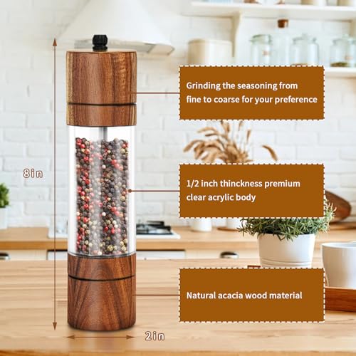 Acacia Wood Salt Grinder and Pepper Grinder Set Premium Acrylic (Acacia Wood)