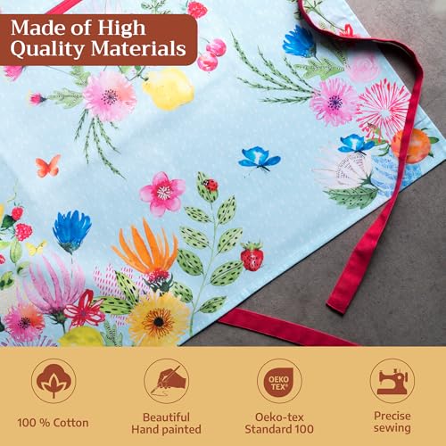Aprons for women with Pocket 100% Cotton Pack of 1 (116 - Jardin D'ete - Mint)