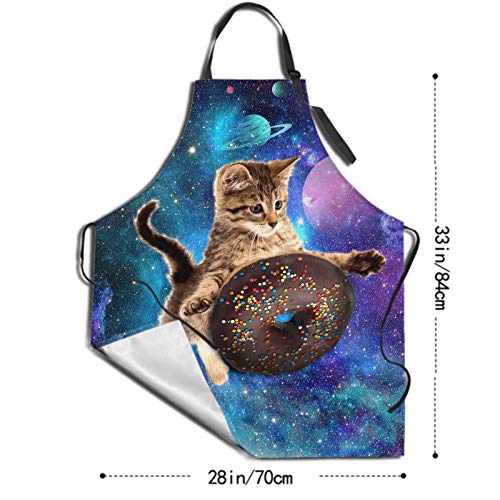 Doughnut Cat Kitchen Apron with 2 Pockets Home Gardening BBQ Grill Chef Cooking Aprons for Women Men Gifts Cute Kitten (33" x 28"(Pack of 1) / Donut Cat)