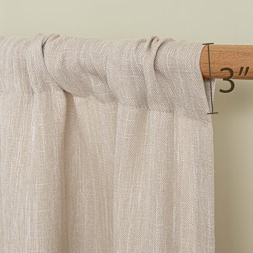 Oatmeal French Door Curtains for Door Window 40 Inch Length 2 Panels Short Semi Sheer Light Filtering Curtain for Glass Small Window Drapes Rod Pocket for Bedroom Bathroom (26"W x 40"L (Pack of 2) / Taupe)