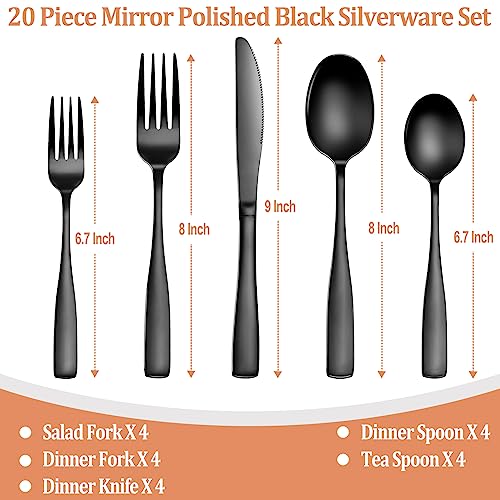 20 Pcs Black Silverware Set (Black)