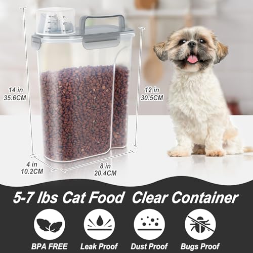 5-7Lbs/6Qt Dog Cat Storage Container Portable with Upgraded Large Spout and Cup, Plastic Pet Food Dispenser for Small Animal Kibble, Bird Seed, Oatmeal, Rice, Flour, Brown Sugart- Clear Gray (Clear Grey / 5L-1pack)