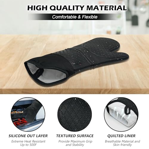 Extra Long Silicone Oven Mitts (Black / 15''-2pcs)