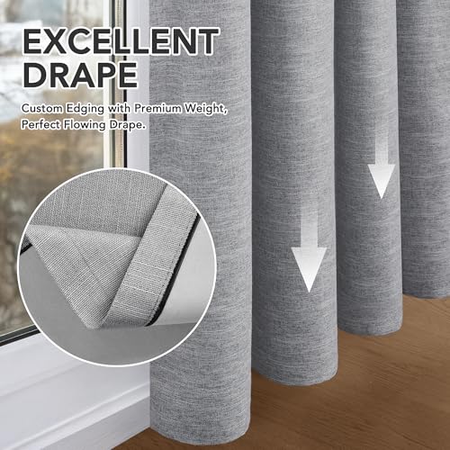Faux Linen 100% Blackout Curtains with Hidden Tabs & Pleat Tape (Grey/100% Blackout / 50"W x 108"L (Pack of 2))