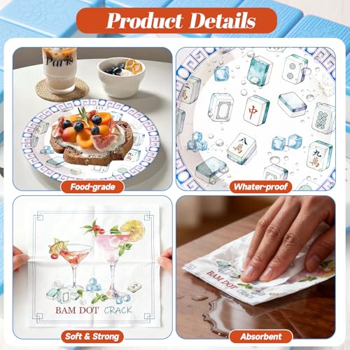50pcs Mahjong Paper Plates and Napkins Party Supplies