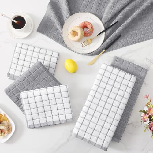 Large Premium Cotton Kitchen Towels 16"x 28" (Light Grey / 16" X 28" - 6 Pack)