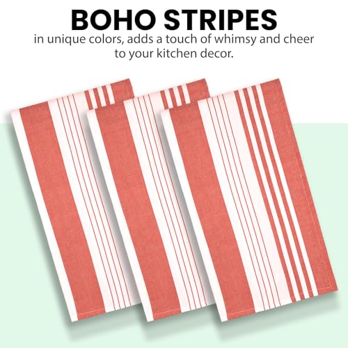 Stripe Kitchen Towels Decor Mordern Design Centreband Tea Dish Towels Boho Stripe Absorbent Festive Gift Set of 6 Pantry Reusable Kitchen Dish Towel (Coral (Modern))