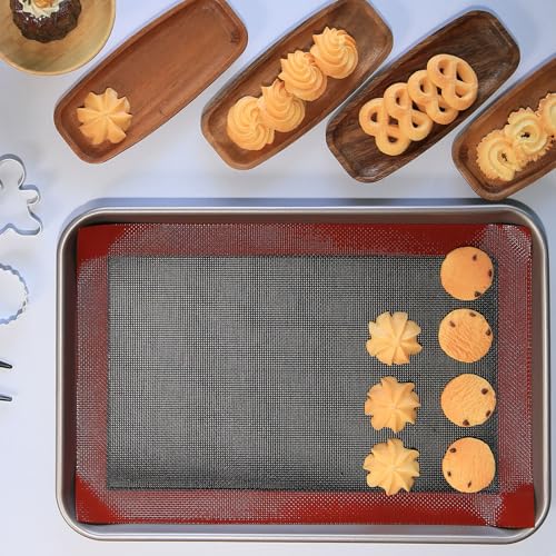 Perforated Silicone Baking Mat for Jelly Roll Pan (Black Background with Red Trim / (14.5'' x 9.6'') Jelly Roll)