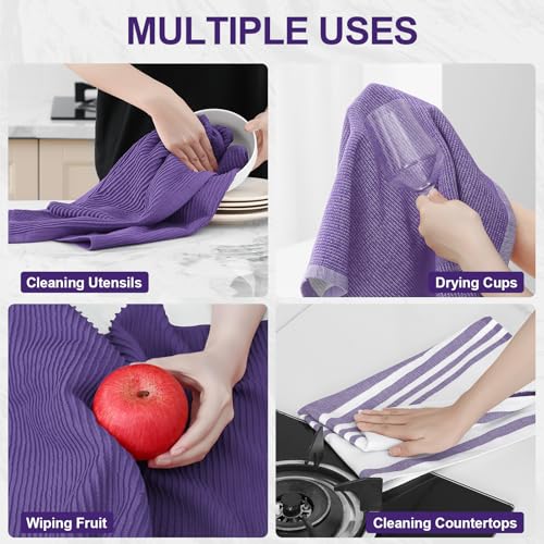 Cotton 380 GSM Premium Kitchen Towels (Purple / 18" X 28" - 6 Pack)