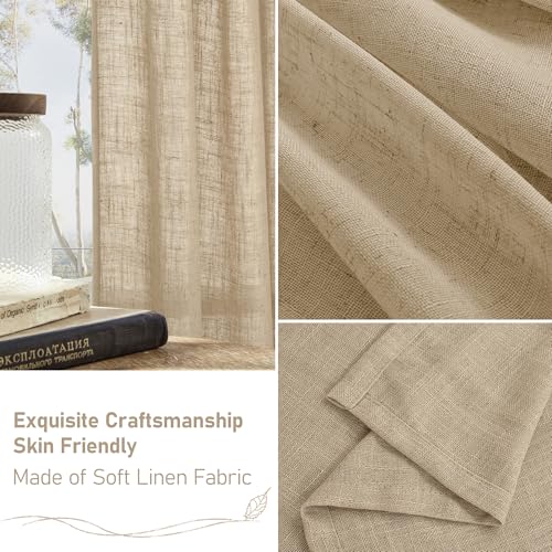 Brown Sheer Linen Curtains for Living Room 96 Inches Long 2 Panels (52"W x 96"L (Pack of 2) / Brown)
