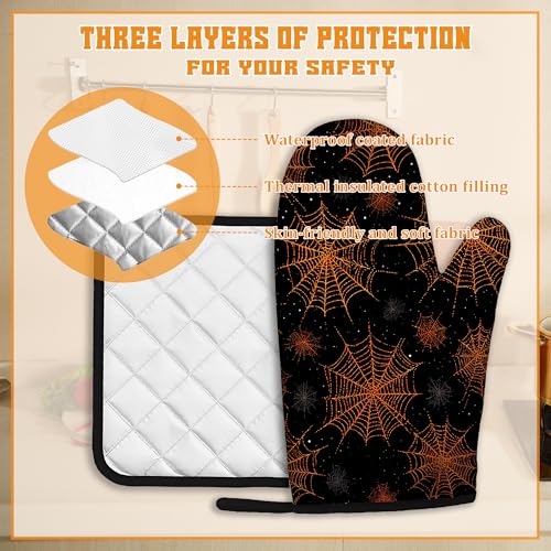 Halloween Oven Mitts and Pot Holders Set (Halloween Spider Web)