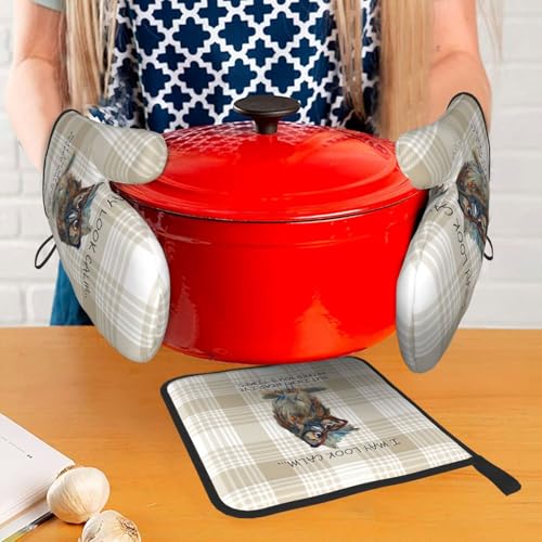 Funny Owl Oven Mitts and Pot Holders Sets of 3 Kitchen Hot Pads (Funny Owl)
