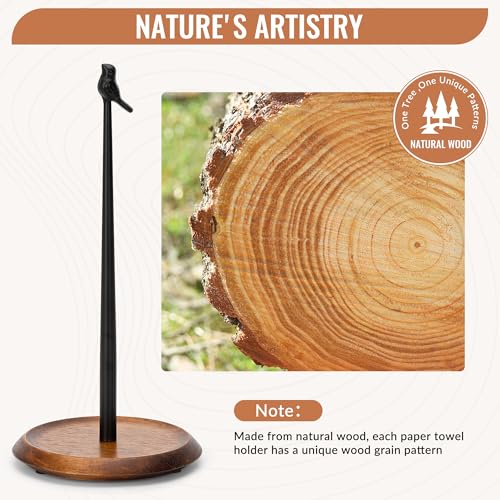 Wood Paper Towel Holder Countertop (Black (Bird)-round Base)