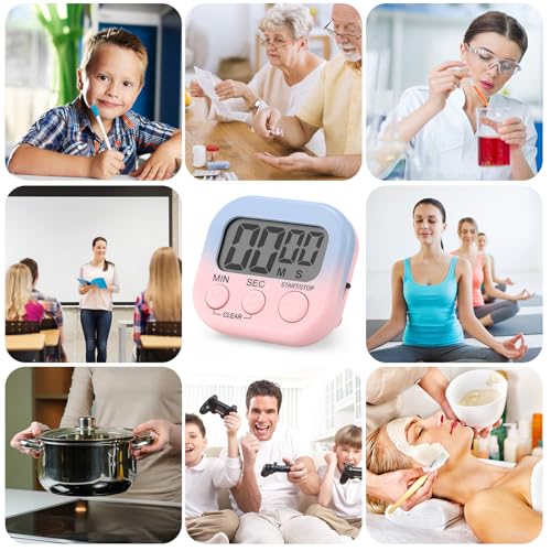 12 Pcs Digital Kitchen Magnetic Timer Bulk Classroom Count up Countdown Egg Timer Cute Desk Stopwatch for Back to School Teacher Kids Cooking Office (Gradient Style / Pink and Blue)