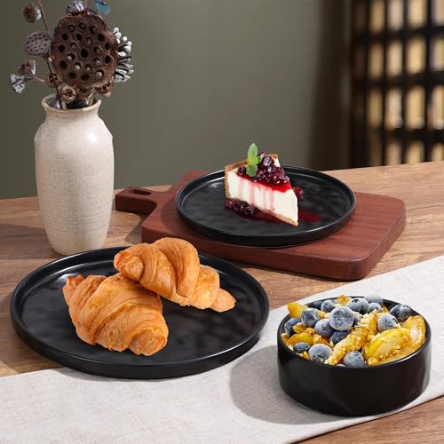 12 Pieces Stoneware Dinnerware Set for 4 (12-Piece / Obsidian Black)