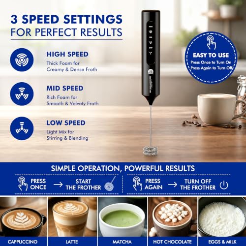 Rechargeable Milk Frother with Stand (Black)