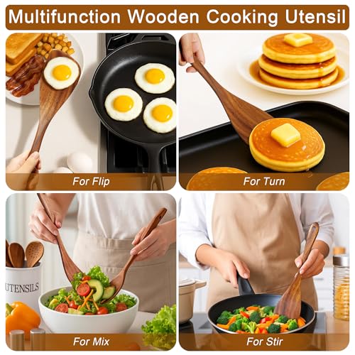 Wooden Spatula Nonstick Turner Acacia Wood (11.5 Inch / Dark Brown)