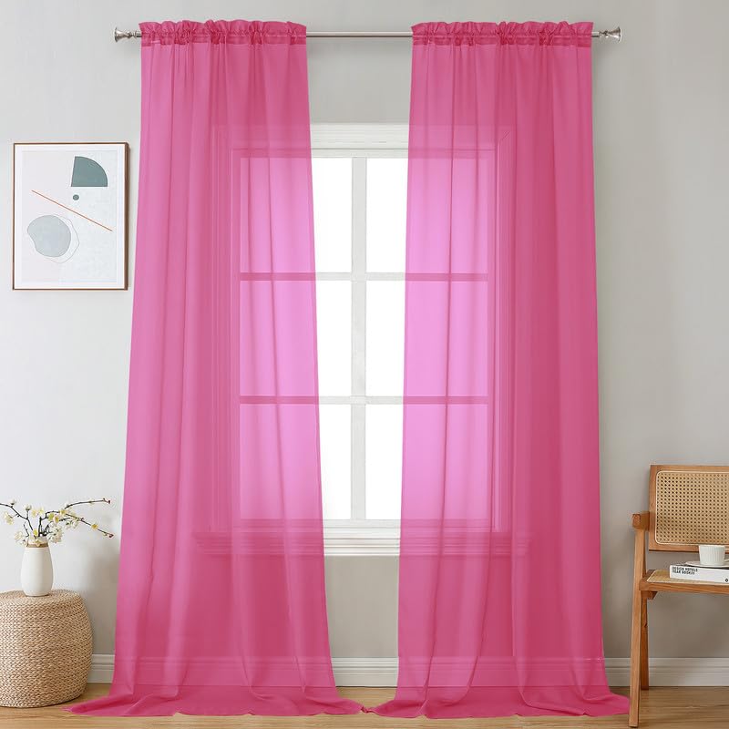 Hot Pink Sheer Curtains 96 Inches Long 2 Panels (Hot Pink / 42"W x 96"L (Pack of 2))