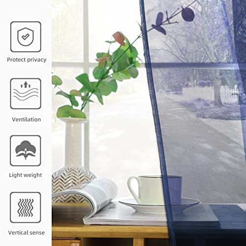 Sheer Voile Window Treatment Rod Pocket Curtain Panels for Kitchen Bedroom Living Room Drapes Sunlight Filtering Privacy Semi Home Decor Assorted Colors Sizes (Navy / 52"W x 72"L (Pack of 2))