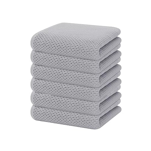 100% Cotton Waffle Weave Kitchen Dish Towels 6 (Light Gray / 13 X 28 - 6 Pack)