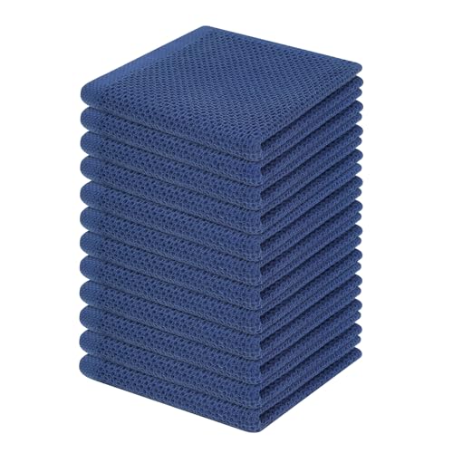 100% Cotton Waffle Weave Kitchen Dish Cloths 12 (Navy Blue / 12 X 12 - 12 Pack)