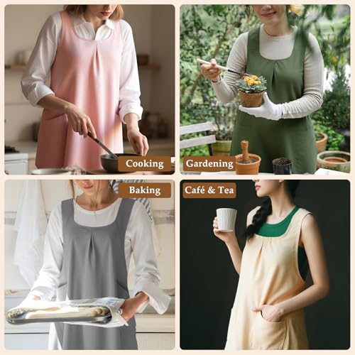Apron for Women with Pocket Cotton Linen (Navyblue)