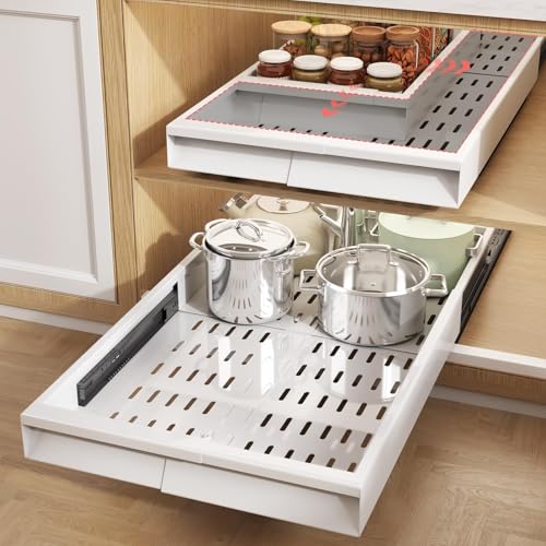 Pull Out Cabinet Organizer (White / 11"-16"W x 17"-24"D(2Pack))