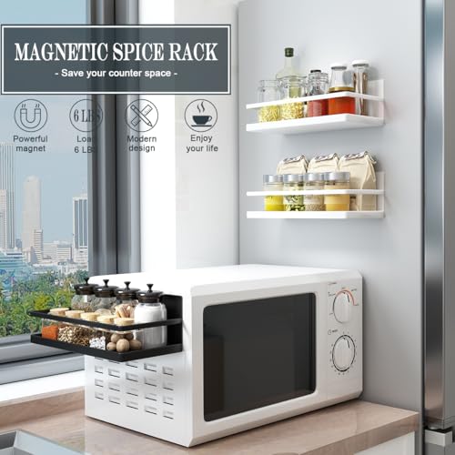 Magnetic Spice Rack Organizer Single Tier Refrigerator Spice Storage Shelf (White / 2 PACK)