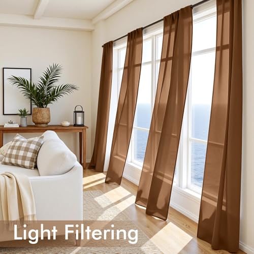 Dark Brown Sheer Curtains 108 Inches Long 4 Panels 42 x 108 Inches (42"W x 108"L (Pack of 4) / Dark Brown)
