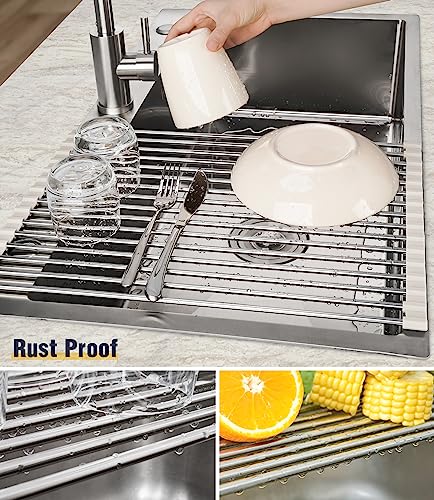 Roll Up Dish Drying Rack Over Sink (White / 17.7 x 12.5 in)