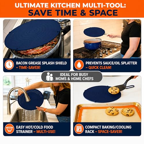 Silicone Splatter Screen for Frying Pan (13 inch / Navy Blue)