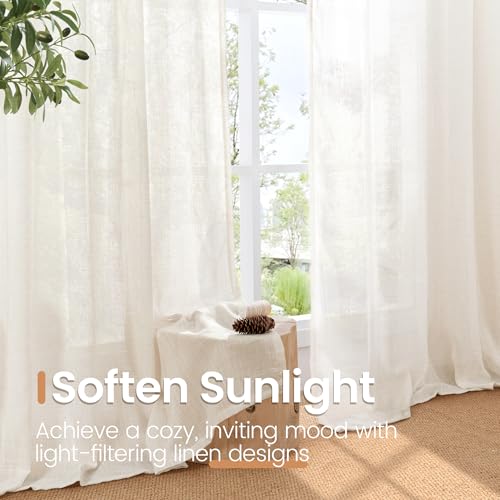Linen Curtains for Living Room 38X84 Inch Length (Linen / 38"W x 84"L (Pack of 2))