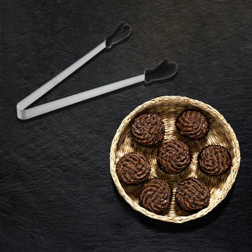 Mini Food Tongs 5.5" Gloves Shape Stainless Steel with Silicon Tips Small Cooking Tongs Kitchen Food Tongs Serving Tongs for Cooking Grilling BBQ Barbecue Kitchen (Black)